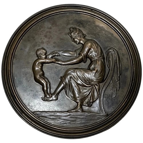 19Th Century Coalbrookdale Bronze Mother Holding Her Child Wall Sculpture