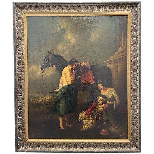 19Th Century Oil Painting Battle "The Wounded Greek Attributed Abraham Cooper RA