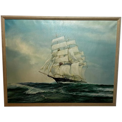 Large Marine Oil Painting David Crockett Sailing Ship By Paul Richardson