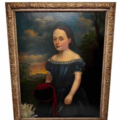 Oil Painting Portrait Eliza Maddock Of Onchan Isle Of Man With Havanese Dog