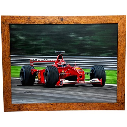 Oil Painting Ferrari Racing Car 2000 Monza Grand Prix Winner Michael Schumacher