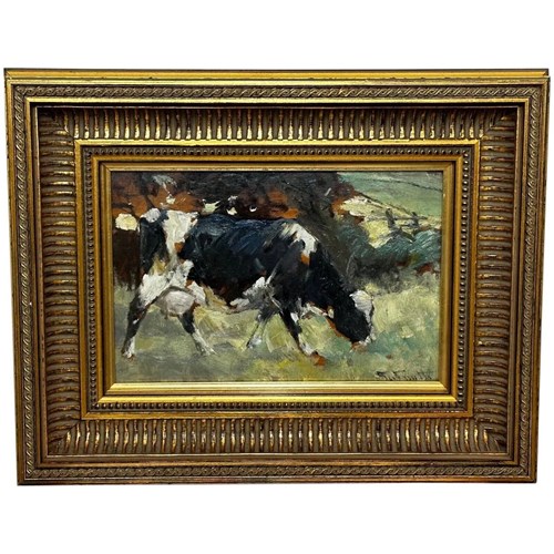 Impressionist Scottish Oil Painting Friesian Cow By George Smit