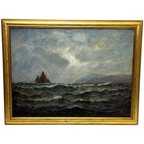 19Th Century Oil Painting Spring Breeze & Squally Garwick Bay Isle Of Man