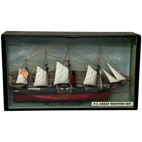 Small Model Paddle Paddle Steamer Ship Great Western In Case