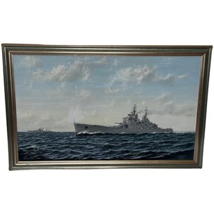 Oil Painting HMS Vanguard Battleshi...