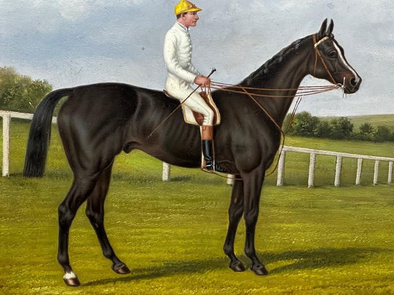 19Th Century Oil Painting Race Horse Harvester & Jockey 1884 Derby Winner-cheshire-antiques-consultant-img-0094-2-main-638294206168999497.jpg