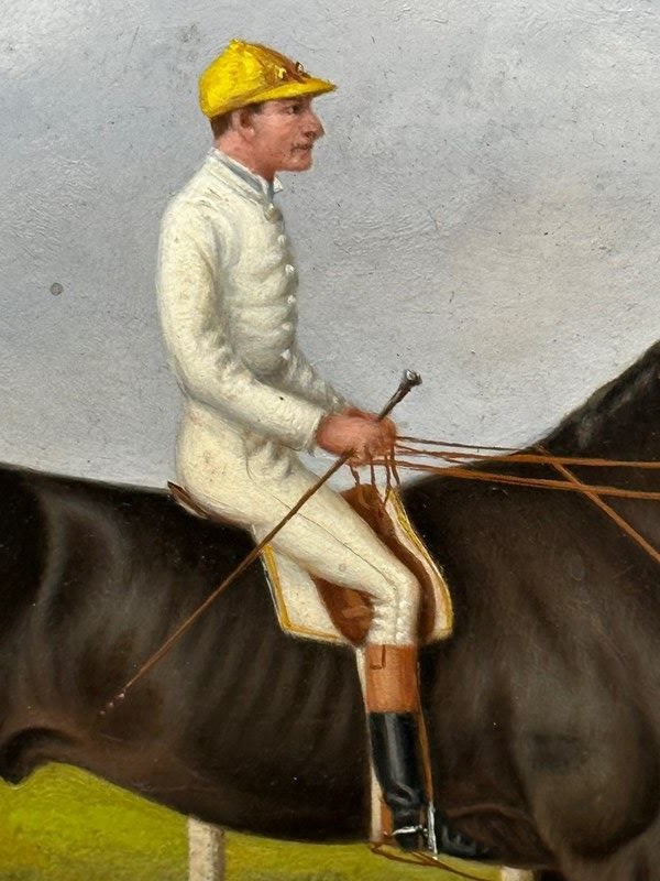 19Th Century Oil Painting Race Horse Harvester & Jockey 1884 Derby Winner-cheshire-antiques-consultant-img-0098-3-main-638294206345424444.jpg