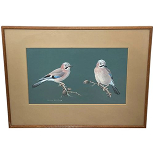 Watercolour Painting Birds Jays Per...