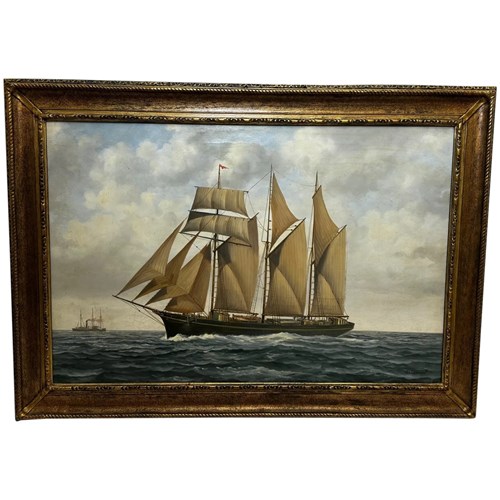 Marine Oil Painting Schooner Sailing Ship Kathleen & May By John L Chapman