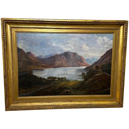 Large Oil Painting Lake District Crummock Water By William Mitchell Of Maryport