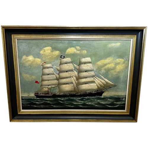 Large 19Th Century Oil Painting Marine Clipper Jute Ship Slieve Roe Off Calcutta