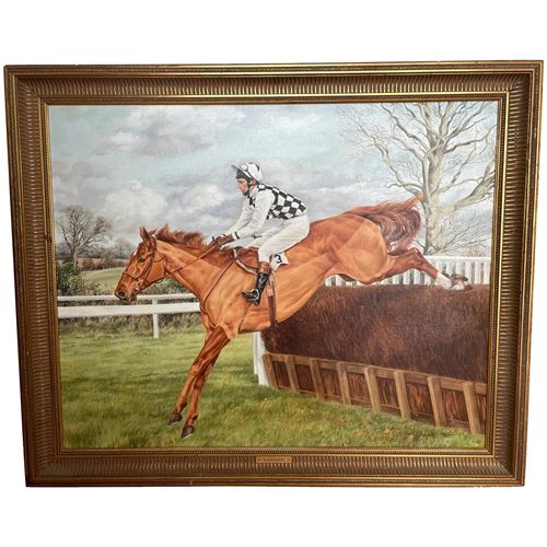 Oil Painting Londolozi"Horse Jockey Racing By Sue Wingate RCA