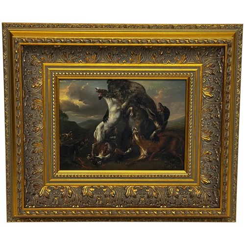 At The Brink: Bear And Hounds In Combat 19Th Century Painting Manner Of Ansdell