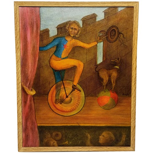 Oil Painting Circus Cyclist Lyrical Surrealism In The Spirit Of Paul Delvaux
