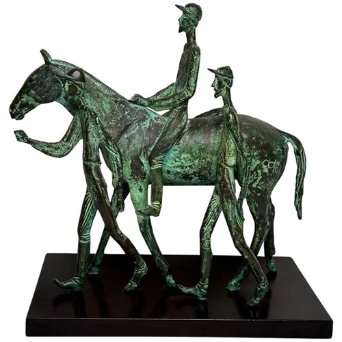 Bronze Race Horse Jockey Group Sculpture Attributed Carybé