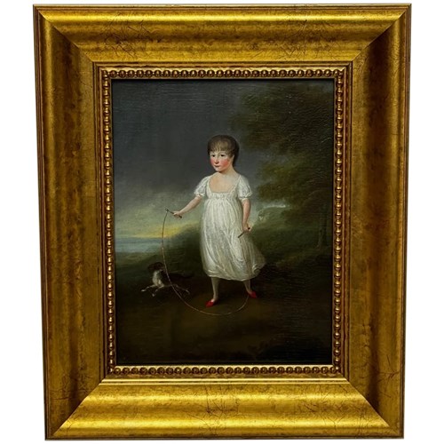Import Gilt Framed Portrait Oil Painting Louis Cooke With Her Dog Mr Quiz C1802