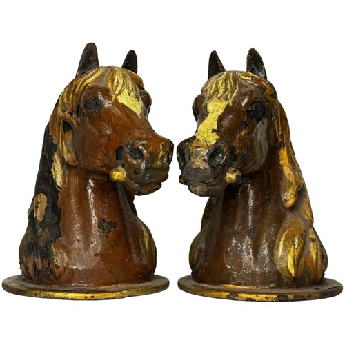 Pair 19Th Century Horse Head Gatepost Sculptures Attributed Glasgow School 