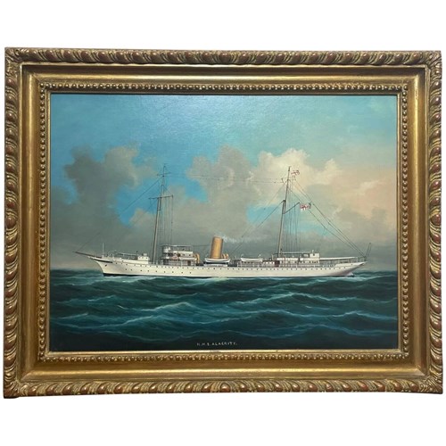 Anglo Chinese Oil Painting Royal Navy Schooner Ship HMS Alacrity 