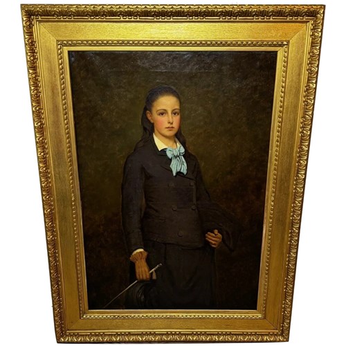 Equestrian Portrait Oil Painting Beatrice Mary Clifford B.1861 Aged Fourteen