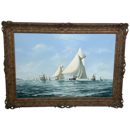 Marine Oil Painting Of America's Cup Racing Yachts Signed John Bentham-Dinsdale