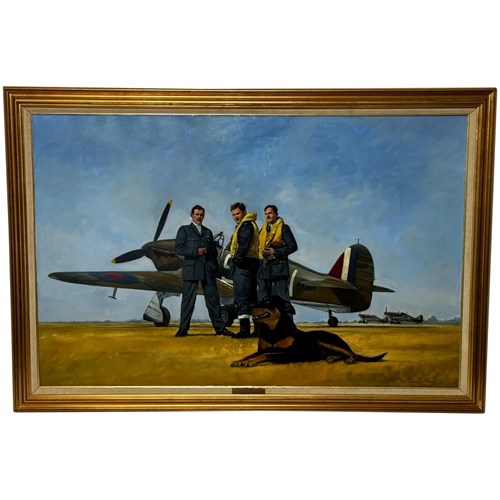 Oil Painting Battle Of Britain WW2 RAF Pilots Ready For Takeoff  Biggin Hill