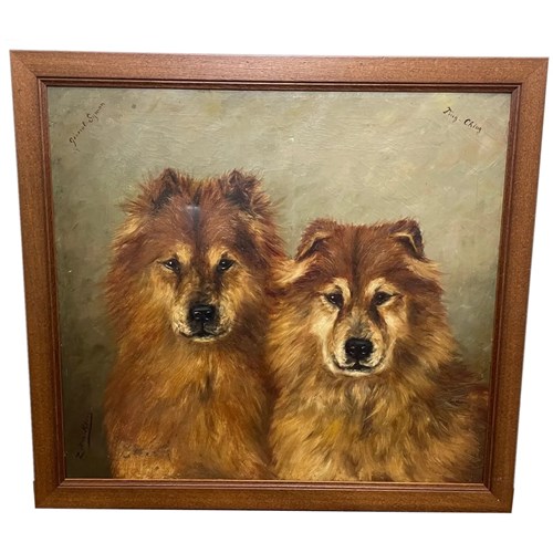 Victorian Dual Portrait Of Two Chinese Chow Chows—Général Symon And Ping-Ching