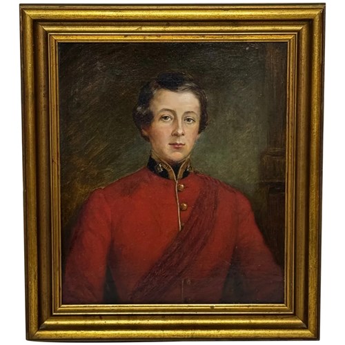Oil Painting British Infantry Arm Officer Second Lieutenant Died At 19