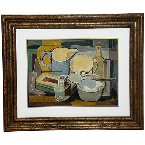 Edward Carter Preston Domestic Geometry Cubist Painting C1925 Framed