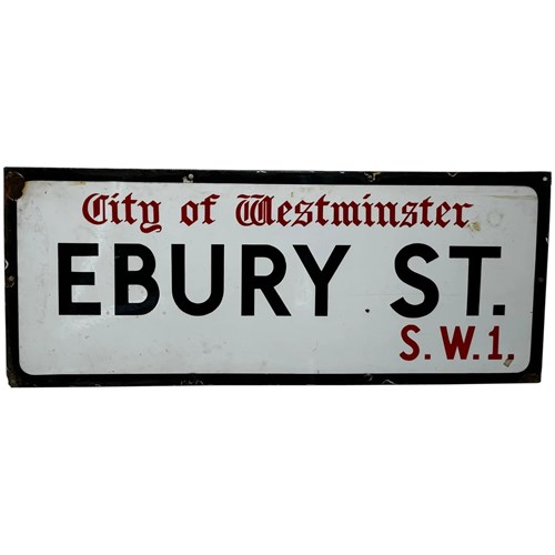 Enamel London Road Sign City Of Westminster Ebury Street Belgravia S.W.1 C1940's