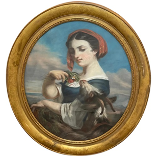 French Painting Lady Feeding Goat F...