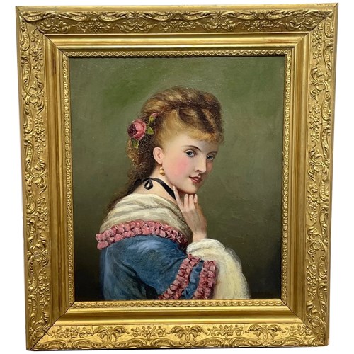 Victorian Portrait Of A Young Lady, Signed H. Bayly, 1870