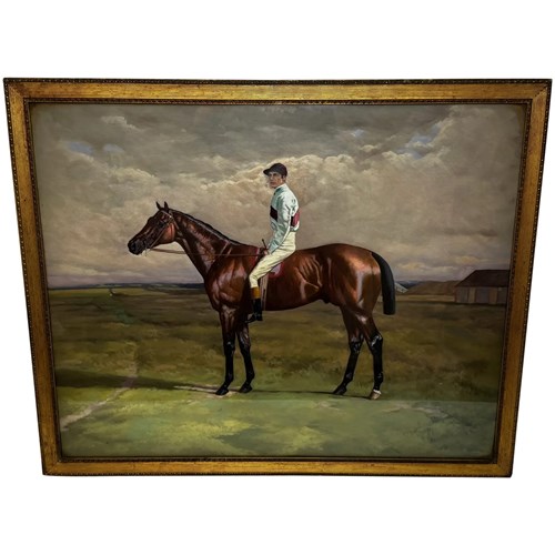 Victorian Oil Painting Melton Bay Hunter Race Horse Jockey Fred Archer Up