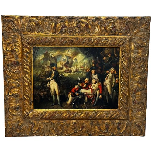 Oil Painting Marine Battle Lord Howe On Ship HMS Queen Charlotte 