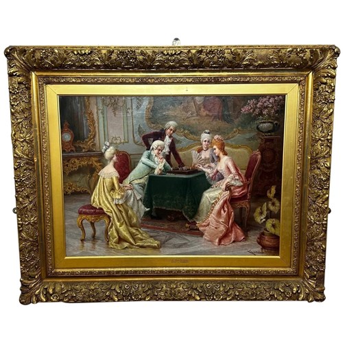 19Th Century Italian Oil Painting A Chess Problem By Carlo Ferranti