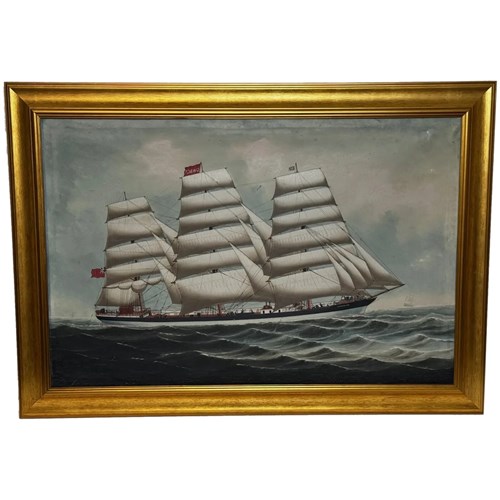 Monumental Maritime Oil Of The Historic Steel Sailing Ship Wiscombe Park