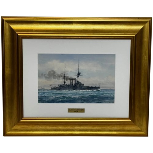 Painting HMS London Battleship 1914 Guardian Of The British Expeditionary Force