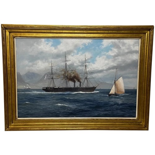 Historic Marine Oil Painting HMS Warrior First Ironclad Ship By John Steven Dews