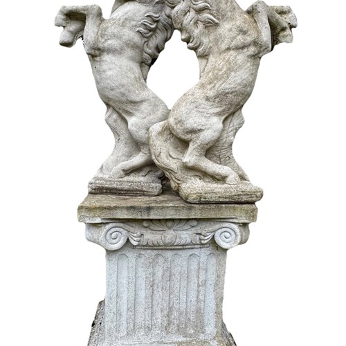 Pair Decorative Rearing Horses Garden Statues After Giambologna