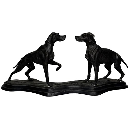 Victorian French Group Bronze Hunting Hound Dogs Sculpture 