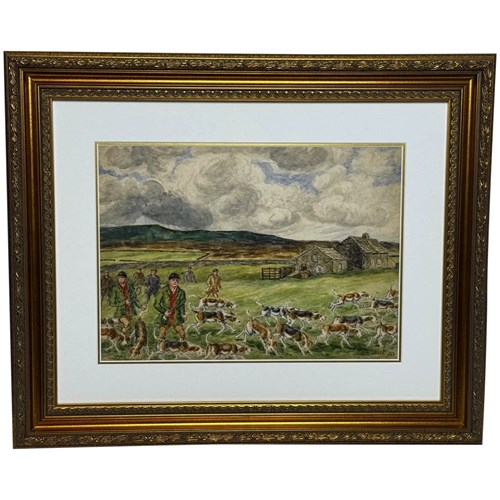Watercolour By George Anderson Short — The Badsworth Hunt On Foot Yorkshire