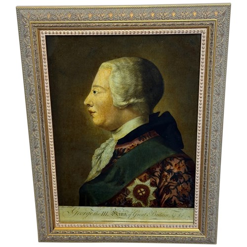 18Th Century Reverse-Painted Glass Mezzitint Portrait Of King George III 