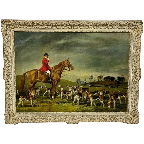 Oil Painting Red Coat Huntsman With Hound Dogs Fernie Hunt C1957