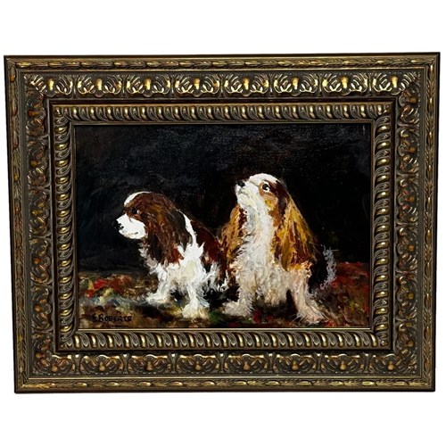 Oil Painting King Charles Cavalier Spaniel Dogs After John Emms