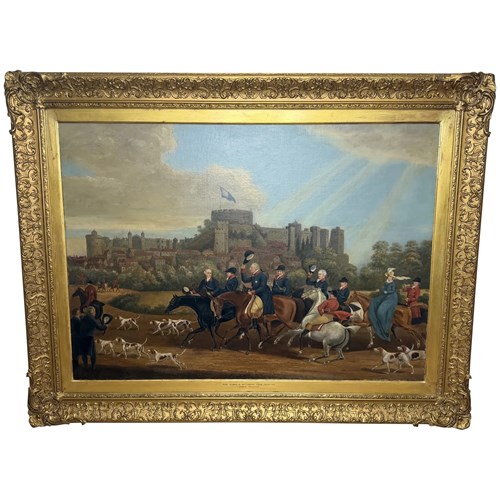 Oil Painting Of King George III Returning From Hunting Before Windsor Castle