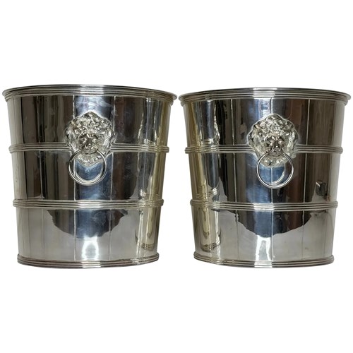 Pair Regency Style Barrel Silver Plate Champagne Wine Coolers