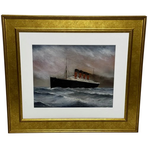 Framed Ship Painting RMS Lusitania Cunard Line Before Being Sunk 