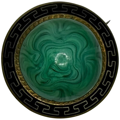 Antique Victorian Malachite Brooch Greek Key Enamel Neoclassical Reviva
