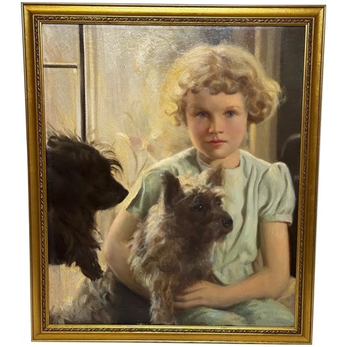 Oil Portrait Mary Cairn Terriers In The Manner Of Sir Harrington Mann