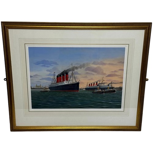 Marine Painting Sister Titans Of The Mersey: RMS Lusitania And RMS Mauretania