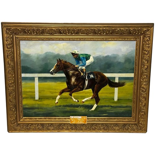 Racing Oil Painting The Minstrel Epsom Derby 1977 Jockey Lester Piggott